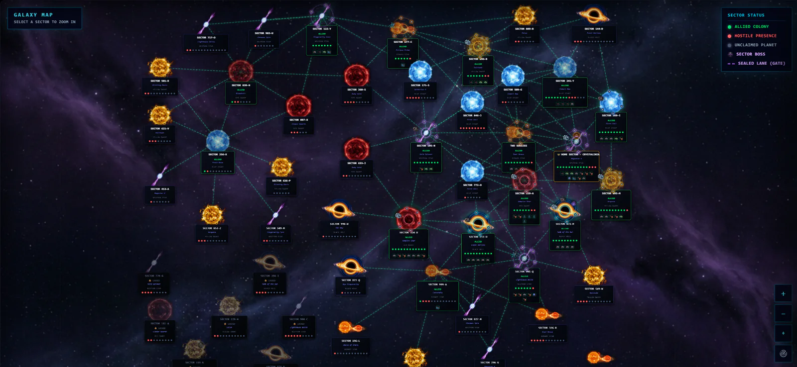 The Star Nations campaign galaxy map with connected planets and controlled sectors